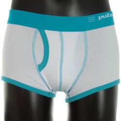 Boxer Shorty Cot Pull-In Blanc/Bleu